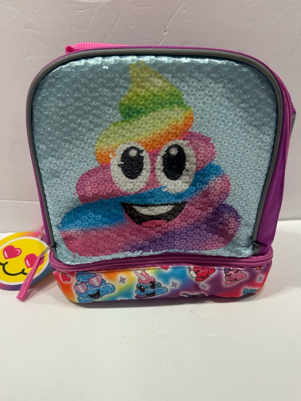 Emoji Rainbow Poop Insulated Lunch Bag Kids School Lunchbox Purple Pink